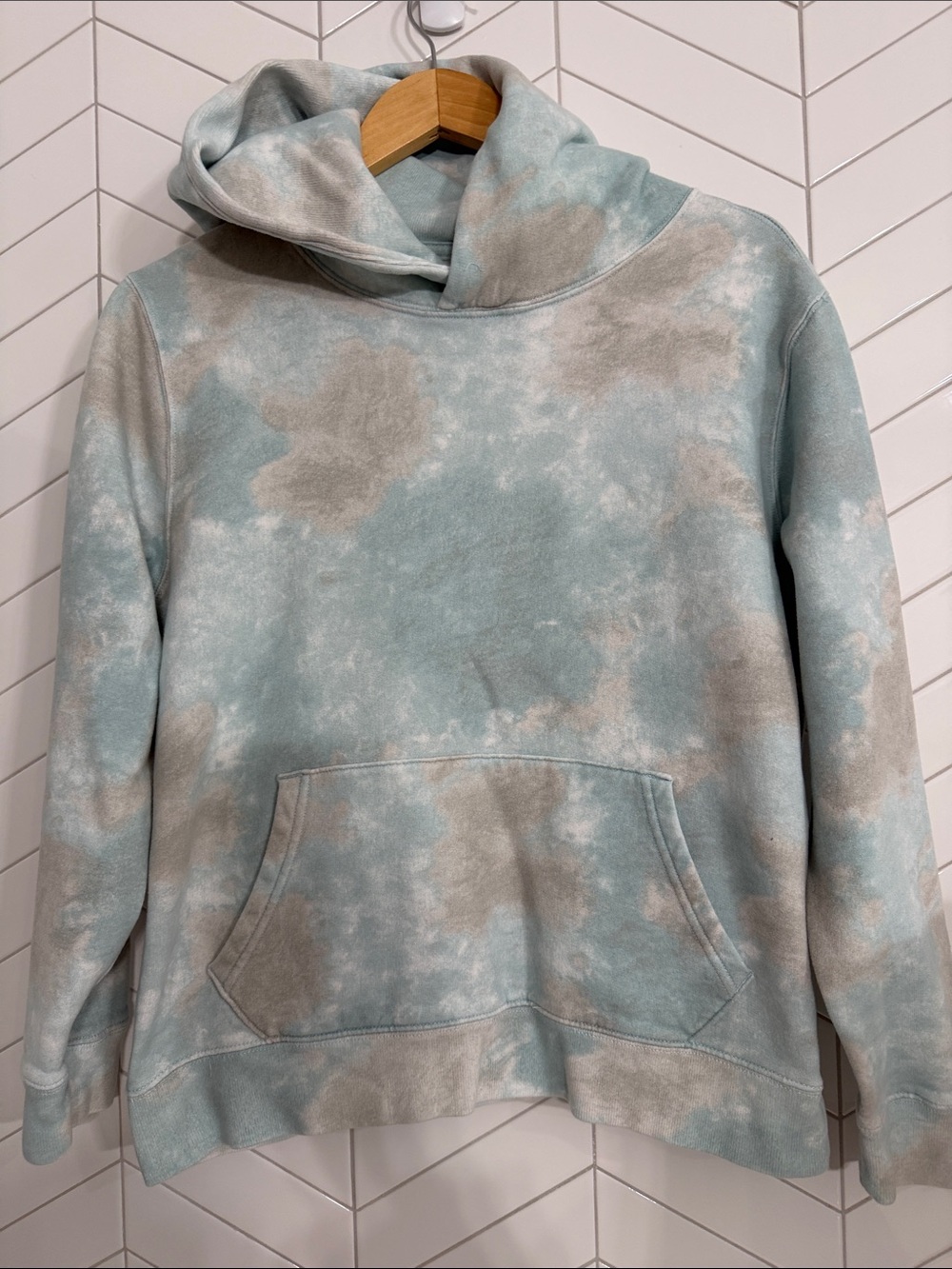 Abercrombie & Fitch Blue and Tan Tie-Dye Soft Fleece Hooded Sweatshirt- XS